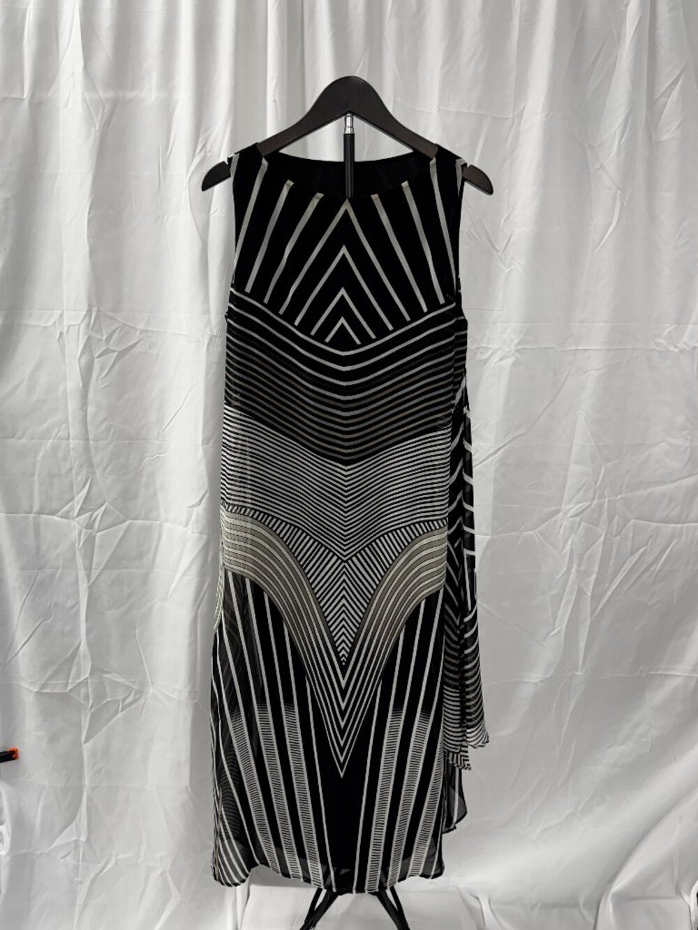 IC by Connie K Striped Asymmetric Sleeveless Dress Black White Sz S - Picture 2 of 13